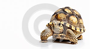 Tortoise is walking on white background. Generative AI