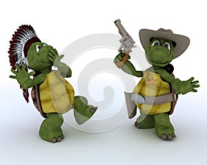 Tortoises as cowboy and indian