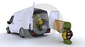 Tortoises loading a van