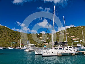 Leisure boats moored at Soper's Hole Marina on the western side of Tortola, off Frenchman's Cay.