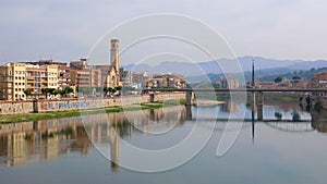 Tortosa, Catalonia, Spain city reflected in Ebro River