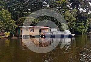 Tortuguero floating house. Limon, Costa Rica.