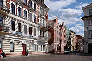 TORUN, POLAND - 07 August 2021: Townhouses around main square of Torun city