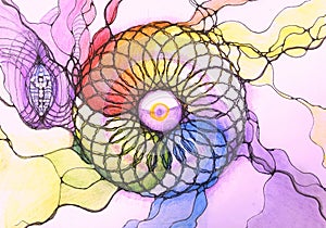 Torus mandala, spiritual artistic neural drawings.