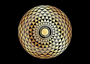 Torus Yantra, Gold Hypnotic Eye sacred geometry basic element. Golden Logo Circular mathematical ornament. Circular gold pattern