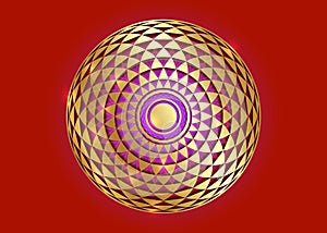 Torus Yantra, Gold Hypnotic Eye sacred geometry basic element. Golden Logo Circular mathematical ornament. Circular pattern sign