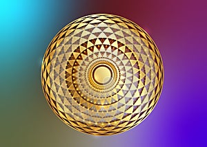 Torus Yantra, Gold Hypnotic Eye sacred geometry basic element. Golden Logo Circular mathematical ornament. Circular pattern sign