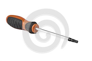 Torx screwdriver with plastic handle on the white