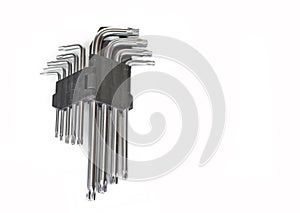 Torx set in plastic holder on the white.