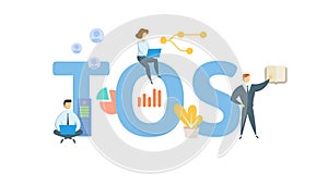 TOS, Terms Of Service. Concept with keywords, people and icons. Flat vector illustration. Isolated on white.