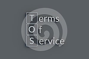 TOS Terms of service metallic inscription. Acronym or abbreviation photo