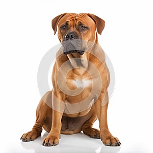 Tosa inu dog close up portrait isolated on white background. Cute pet, loyal friend,