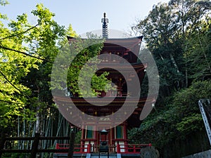 Red pagoda at Shoryuji, temple number 36 of Shikoku pilgrimage