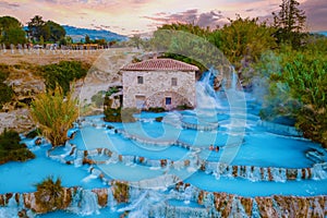 Toscane Italy, natural spa with waterfalls and hot springs at Sa