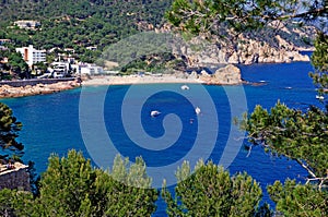 Tossa de Mar beach bay blue Mediterranean sea sky Costa Brava coast Spain spanish city village town famous place beautiful view