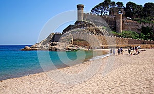 Tossa de Mar beach Villa Vella fortress view Costa Brava Spain spanish coast Catalonia sea summer beautiful Mediterranean town sky