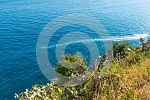 TOSSA DE MAR, CATALONIA, SPAIN: Top view of the sea