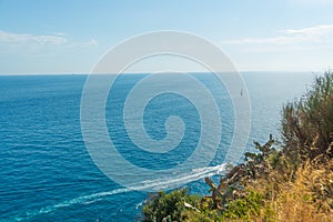 TOSSA DE MAR, CATALONIA, SPAIN: Top view of the sea