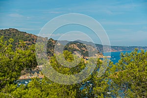 TOSSA DE MAR, CATALONIA, SPAIN: Top view of the sea and mountains