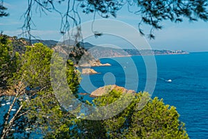 TOSSA DE MAR, CATALONIA, SPAIN: Top view of the sea and mountains