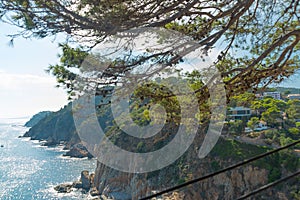 TOSSA DE MAR, CATALONIA, SPAIN: Top view of the sea and mountains