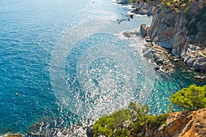 TOSSA DE MAR, CATALONIA, SPAIN: Top view of the sea and mountains