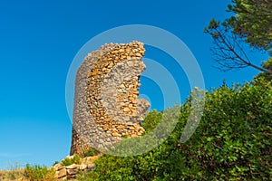 TOSSA DE MAR, SPAIN: The city walls of the old fortress of Tossa de Mar on a sunny day