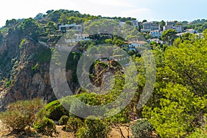 TOSSA DE MAR, SPAIN: Top view of the Tossa de Mar on a sunny day