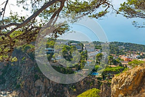 TOSSA DE MAR, SPAIN: Top view of the Tossa de Mar on a sunny day