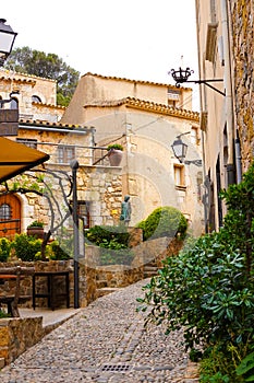 Tossa de Mar, street of old medieval village in the Spanish quarter, CostaBrava