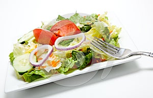 Tossed salad on a plate on a white background