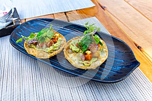 Tostadas de camaron Mexicanas, mexican food in mexico, sea foods photo