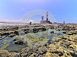 Toston lighthouse in El Cotillo at Fuerteventura Canary Islands