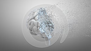 Total disintegration of a human brain. Mental health disorder related conceptual 3D animation