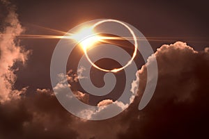 Total eclipse of the Sun. The moon covers the sun in a solar eclipse.