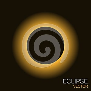 Total eclipse of the sun with yellow light rays in the dark sky. Solar eclipse vector illustration