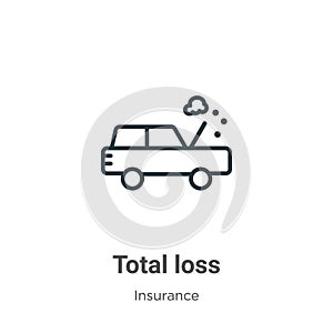 Total loss outline vector icon. Thin line black total loss icon, flat vector simple element illustration from editable insurance