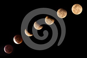 Total Lunar Eclipse on black sky, in thailand 2015