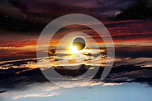 total solar eclipse in clouds, atmosphere .