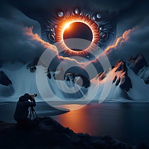Total solar eclipse scene that resembles the Eye of Sauron.
