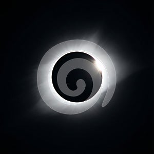 Total Solar Eclipse with Diamond Ring Effect and Solar Corona in Black Sky