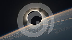 Total Solar Eclipse from Space with Earth's Atmosphere and Clouds