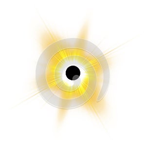 Total solar eclipse vector illustration on white background. Full moon shadow sun eclipse with corona.