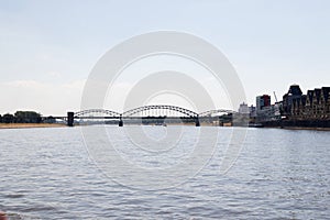 Total view on the deutzer bridge at the rhine river in cologne germany