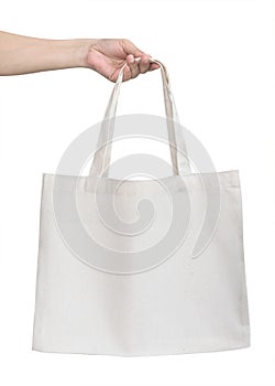 Tote bag canvas cotton fabric cloth for eco shopping sack mockup blank template isolated on white background clipping path