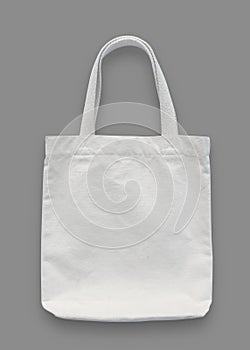 Tote bag mockup, white cotton fabric canvas cloth for eco shopping sack mock up blank template isolated on grey background