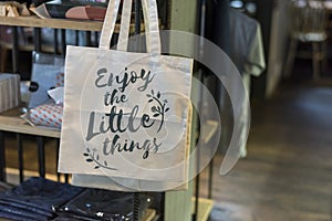 Tote bag with the phrase `Enjoy the little things`