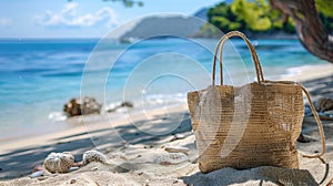 Tote bag on the sandy beach