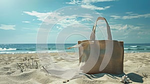Tote bag on the sandy beach