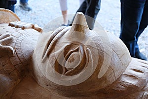 Totem Face Under Construction in Alaska